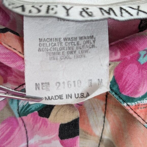 Vintage Casey & Max Tropical Floral Hawaiian Button Up - Med - Pink Hibiscus - Picture 5 of 10